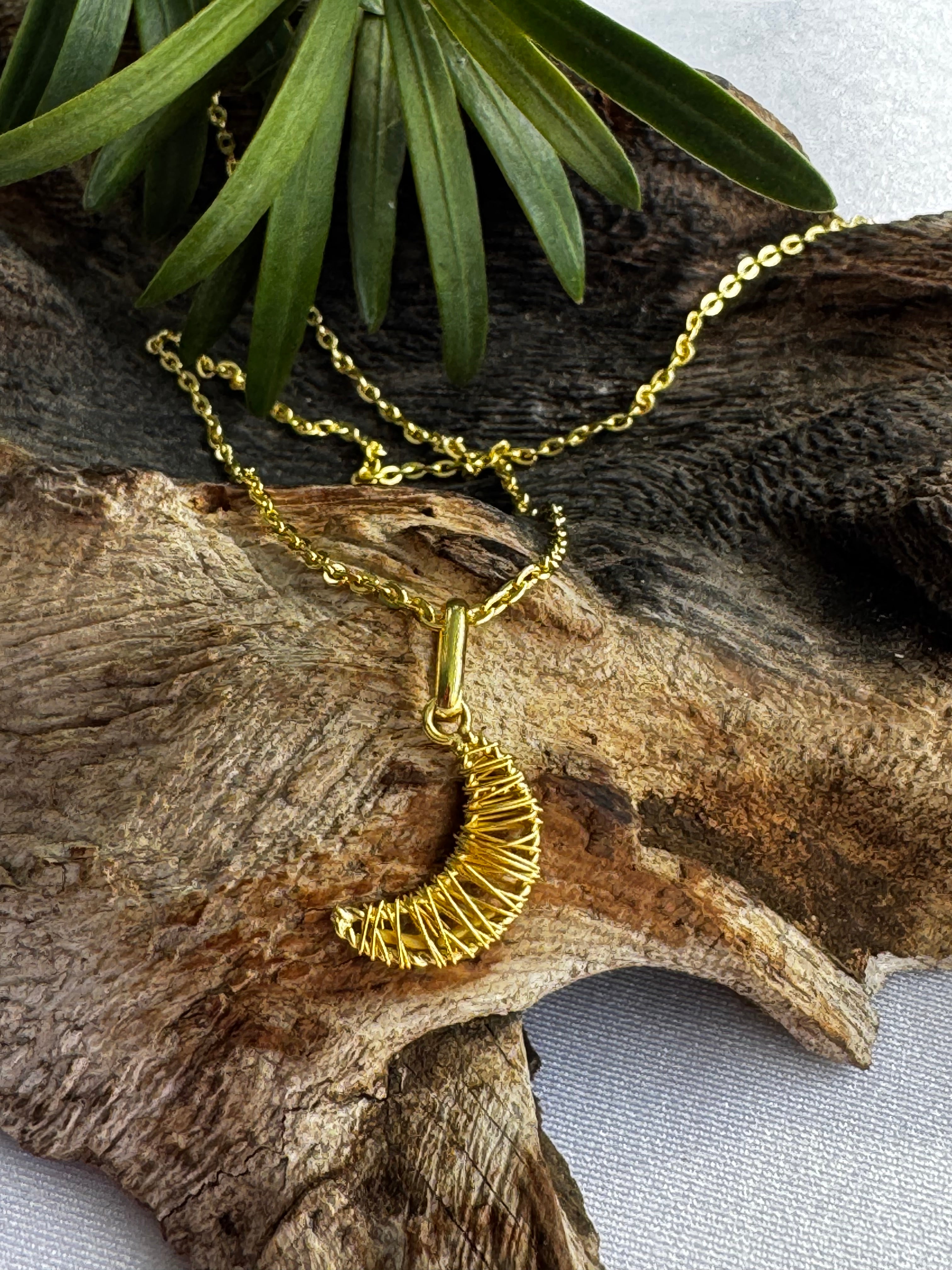 Wrapped Crescent Necklace Gold